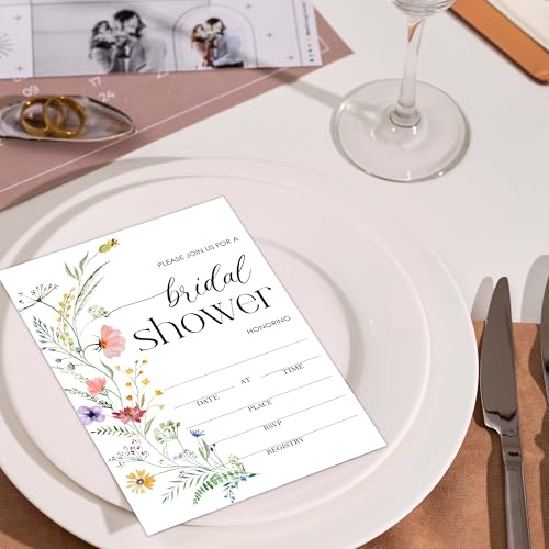 25 Colorful Wildflower Bridal Shower Invitations with Envelopes 4x6