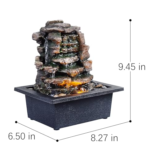 Indoor Tabletop Meditation Waterfall Fountain with LED Lights & River Rocks