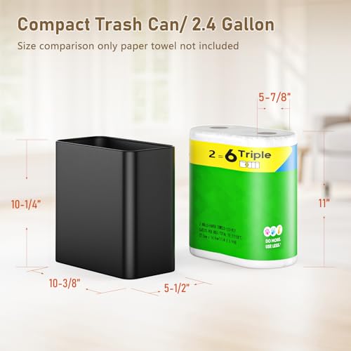 Small Bathroom Trash Can 2.4 Gallon Slim Matte Black Wastebasket