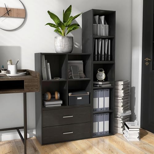 4-Cube Storage Organizer Shelf, Stackable Wood Bookcase for Cubby Bins