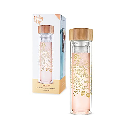 Pinky Up Blair Travel Infuser Mug 16 Oz Bouquet Double-Walled Glass