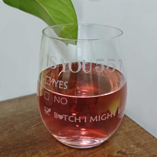 55th Birthday Wine Glass - 18oz Funny Etched Glassware Gift for Her