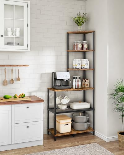 6-Tier Industrial Corner Bookshelf, Rustic Brown Storage Display Stand