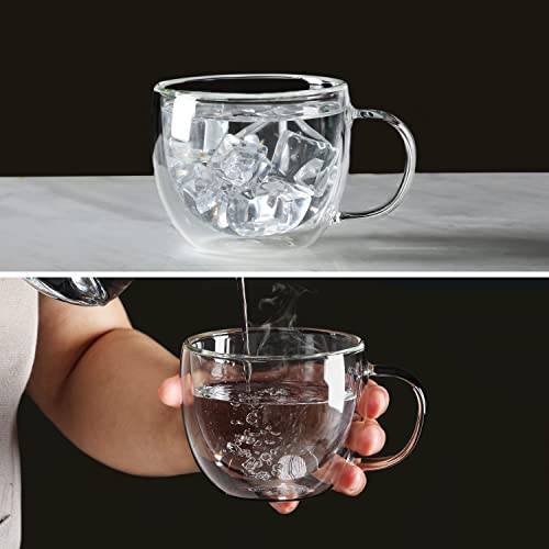 8oz Double Wall Glass Coffee Mugs Set of 2 Insulated Clear Tea & Espresso Cups