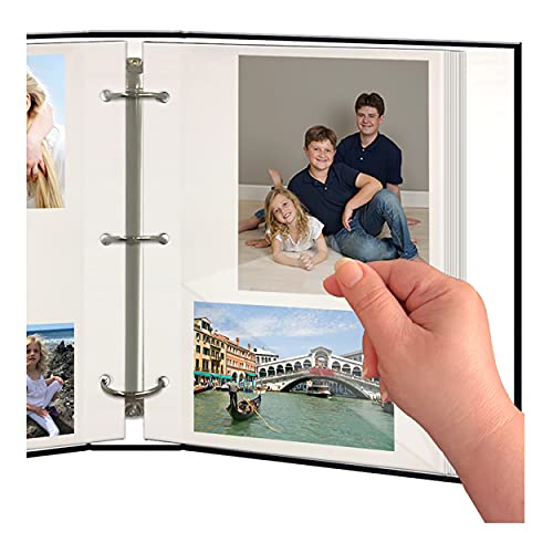 Magnetic Self-Stick Photo Album, 100-Page 3-Ring Binder, Navy Blue