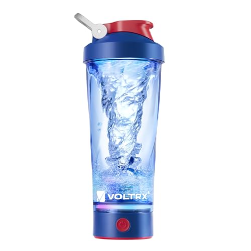 VOLTRX Power Blue Electric Shaker Bottle - USB-C Rechargeable Protein Mixer, 24 oz