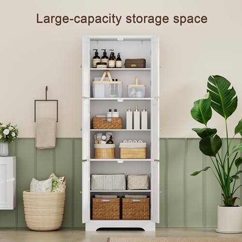 Tall 63.2" Bathroom Storage Cabinet with 6 Doors & Adjustable Shelves