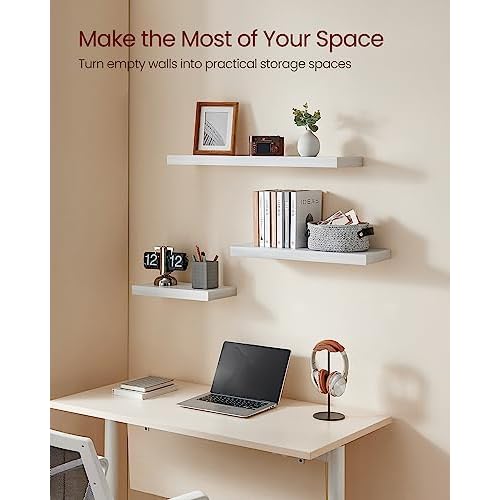 VASAGLE Floating Shelf, Single Wall Shelf for Storage and Display, 7.9 x 23.6 x 1.5 Inches, Shelf for Wall Decor, Living Room, Study, Kitchen, Maple White ULWS026W44