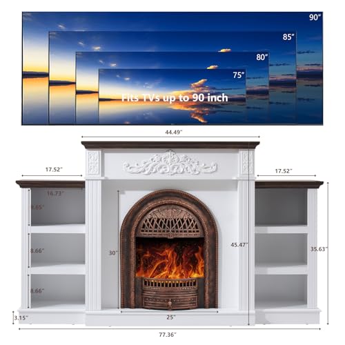 Tall Electric Fireplace TV Stand with Mantel and Storage Shelves