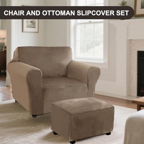 Velvet Chair and Ottoman Cover Set - Non-Slip Stretch Fit