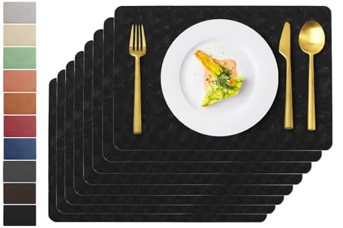 Black Faux Leather Placemats Set of 8, Waterproof Heat-Resistant Table Mats