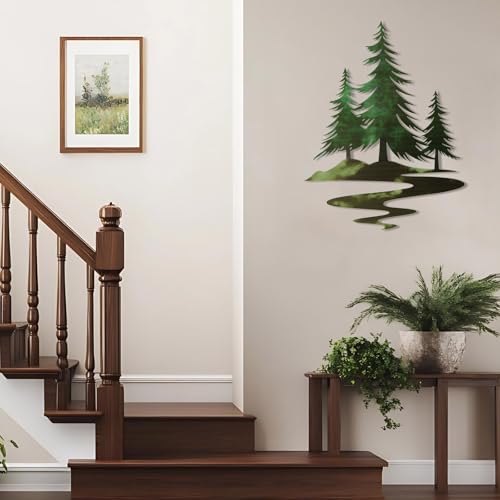 Rustic Metal Pine Tree Wall Art - Forest Green Nature Decor for Home