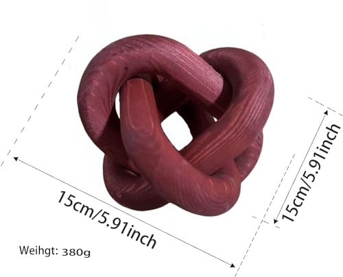 3-Link Wooden Knot Decor, Burgundy Rustic Chain Link Shelf Accent Piece