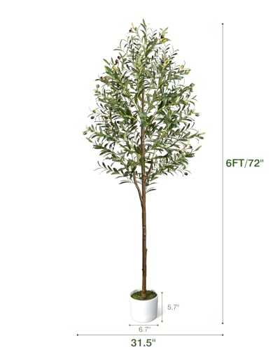 6ft Artificial Olive Tree with Planter & Woven Basket - Faux Silk Plant