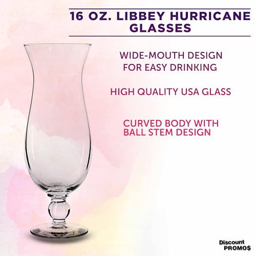 Clear 16 oz Hurricane Glass Set of 12 - Branded Drinkware for Cocktails - Blank Variation
