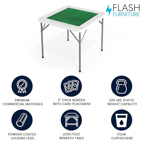 34.5" Folding Card Game Table with Felt Top and Cup Holders