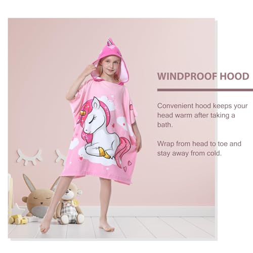 MOKANI Kids Hooded Poncho Towel - Soft Microfiber Beach & Bath Robe (Ages 6-14)