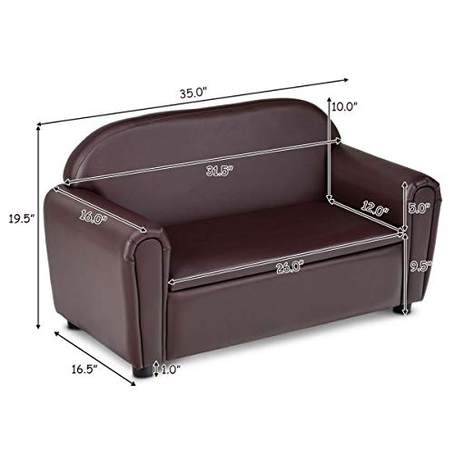 2-in-1 Kids Sofa with Storage, PU Leather Toddler Double Seat Chair