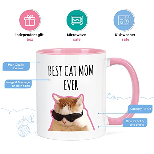 Maustic Two Tone Cat Mom Mug 11oz – Pink & White with Cat Photo Gift