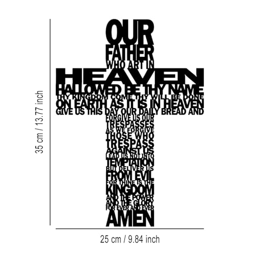 Metal Cross Wall Decor - Rustic Black Christian Prayer Wall Art 14-Inch