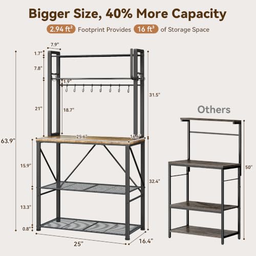 5-Tier Kitchen Bakers Rack & Microwave Stand Coffee Bar Station with 12 Hooks