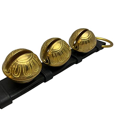 Hanging Brass Sleigh Bells on Leather Strap for Door Knob and Pet Training