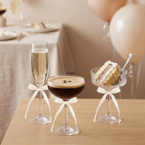Riceshoot Ivory Mini Satin Bows for Wine Glasses - Pack of 50, 2.55 x 3.54 inches