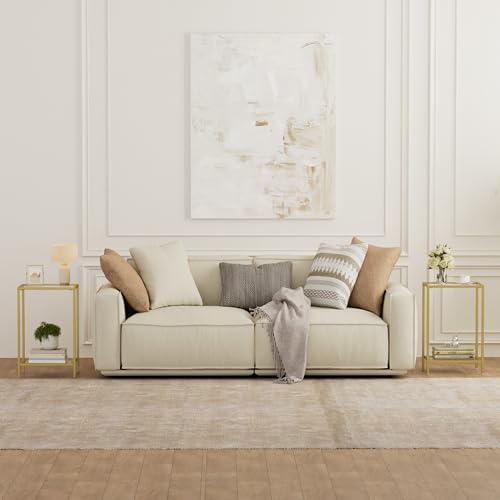 2-Tier Tempered Glass Side Table Set, Modern Metal Accent End Table