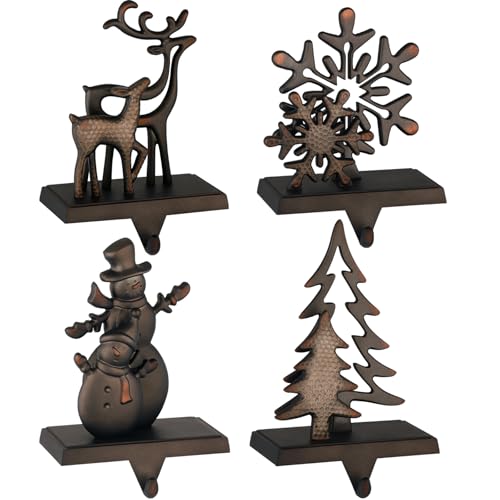 Black Pack of 4 Christmas Stocking Hangers for Mantel – Metal Fireplace Stocking Holders