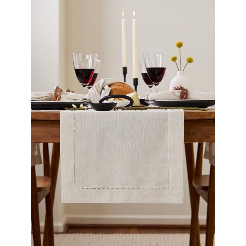 100% Pure European Flax Linen Table Runner, 14 x 108 Inch Hemstitch