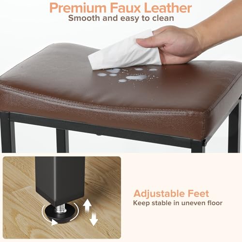 24-Inch Counter Height Bar Stools Set of 2, Faux Leather Saddle Stools