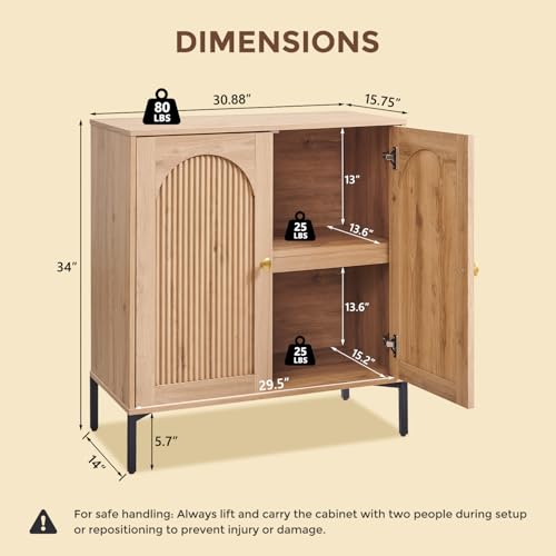 Modern 93" Fluted Arched Sideboard Buffet Cabinet with Adjustable Shelves