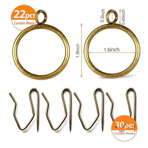 Metal Curtain Rings with Hooks, 1.5-Inch Drapery Rings Set - 52 Piece