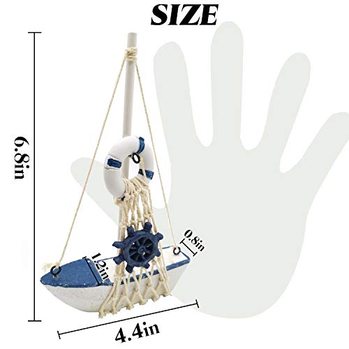 Mini Wooden Sailboat Decor Set - 4-Piece Nautical Beach Theme Figurine