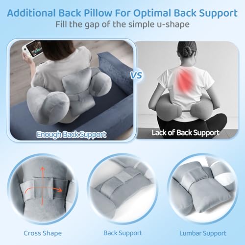 U-Shaped Crochet Pillow with Detachable Back Support - Grey