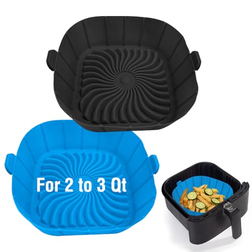 Xabzhzn Blue & Black Silicone Air Fryer Liners for 2-3 Qt Small Air Fryers - Reusable Non-Stick Basket Set
