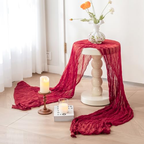Sioloc Burgundy Red Cheesecloth Table Runner 10ft Fall Autumn Decor for Weddings & Parties