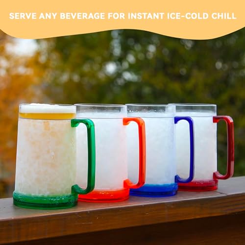 Lily's Home Freezer Beer Mug Set of 4 - 16 oz Clear BPA-Free Acrylic Cold Drink Mugs