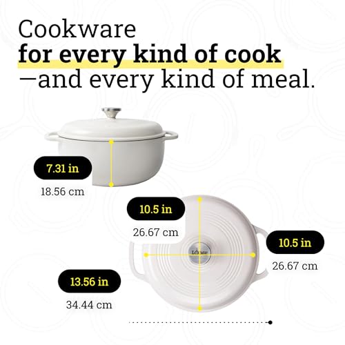 6-Quart Enameled Cast Iron Dutch Oven with Lid & Dual Handles - Oyster White