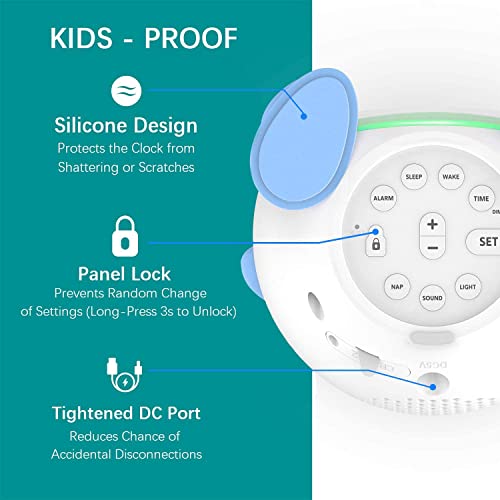 Kids Sleep Training Alarm Clock with Night Light and Sound Machine - Blue