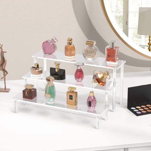 3-Tier Clear Acrylic Display Riser Stand for Perfumes, Figures & Cupcakes