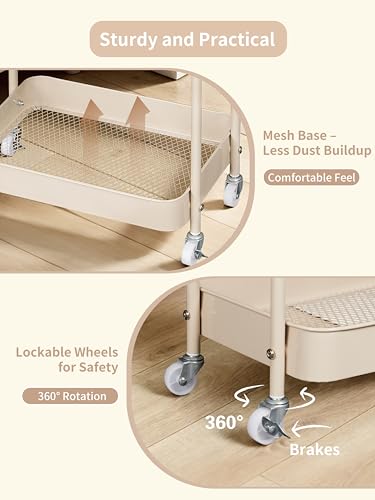 3-Tier Baby Diaper Caddy Rolling Cart with Removable Dividers, Taupe