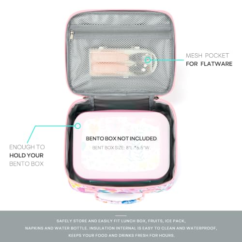 Mibasies Insulated Kids Lunch Box for Girls Pink Flower School