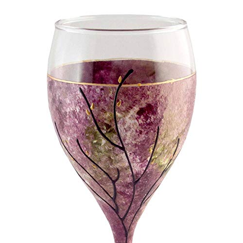 Hand Painted Tree of Life Kiddush Cup and Wine Glass - Rose Pink