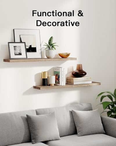 Rustic Floating Wall Shelves, Paulownia Wood Set of 4 with Metal Brackets