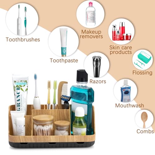 7-Slot Bathroom Countertop Organizer with Drainage for Toothbrushes
