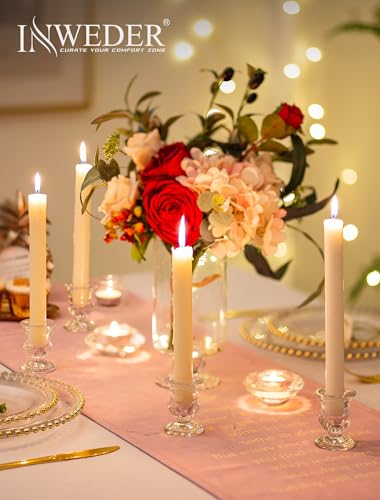 Inweder 20Pcs Clear Glass Candle Holders Taper Candle Stand Bulk