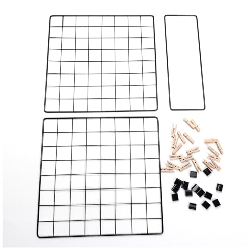 Double-Sided Metal Photo Display Rack with 20 Wooden Clips, Black