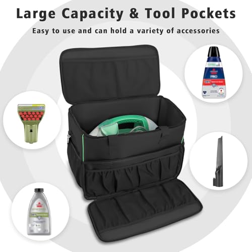 Portable Carpet Cleaner Storage Bag with Accessory Pockets, Black