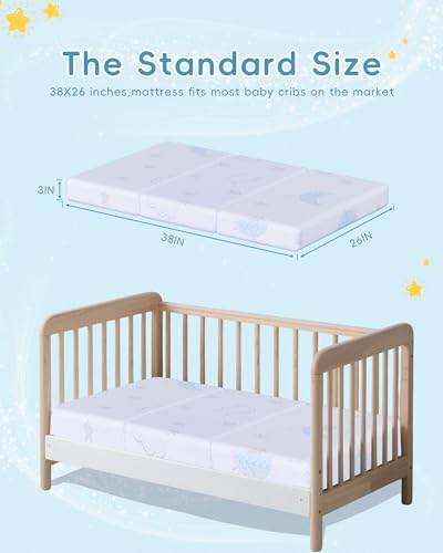 Trifold Pack and Play Mattress 38" x 26" - Portable Travel Crib Mattress Pad